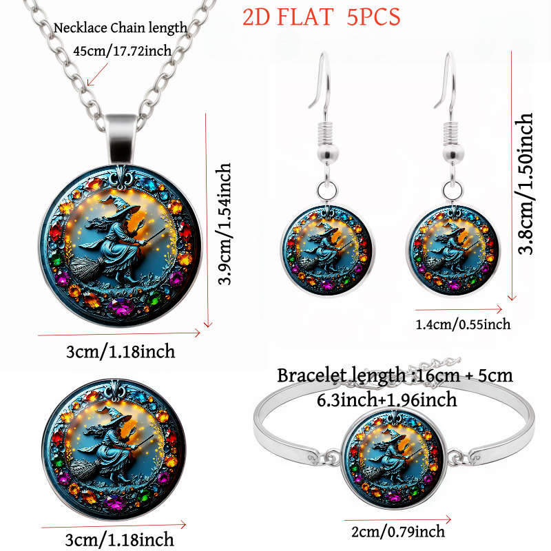 5pc Halloween Witch-Themed Jewelry Set, Festive Accessories